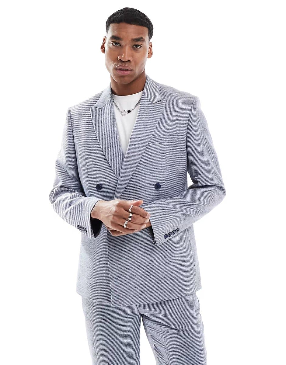ASOS ASOS DESIGN double breasted regular suit jacket in blue texture