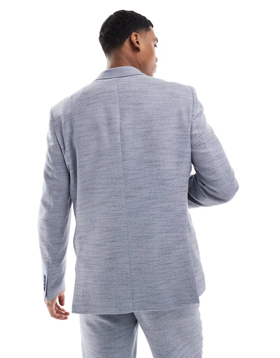 ASOS ASOS DESIGN double breasted regular suit jacket in blue texture - 2