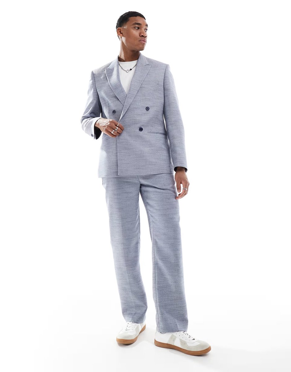 ASOS ASOS DESIGN double breasted regular suit jacket in blue texture - 3