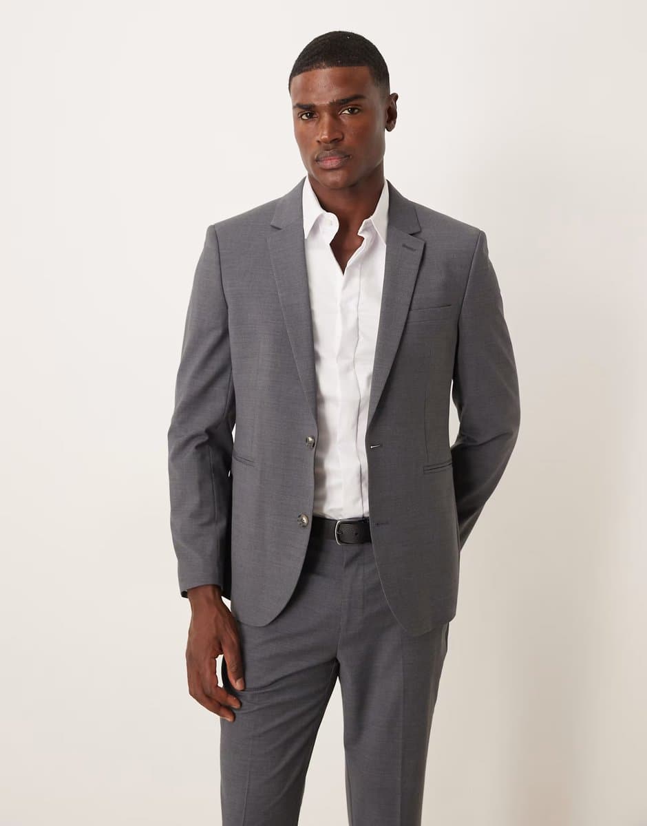 ASOS ASOS DESIGN washable wool slim suit jacket in charcoal