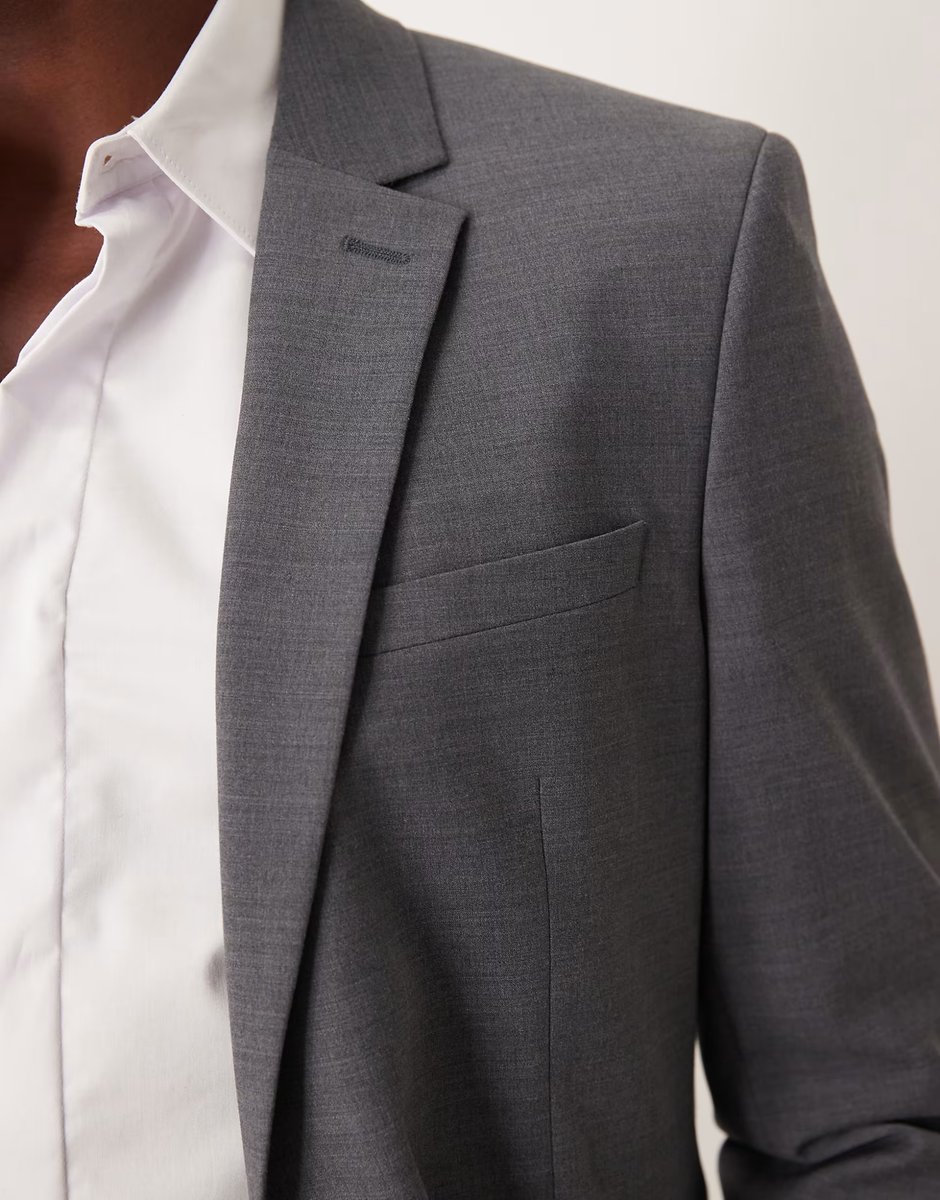 ASOS ASOS DESIGN washable wool slim suit jacket in charcoal - 3