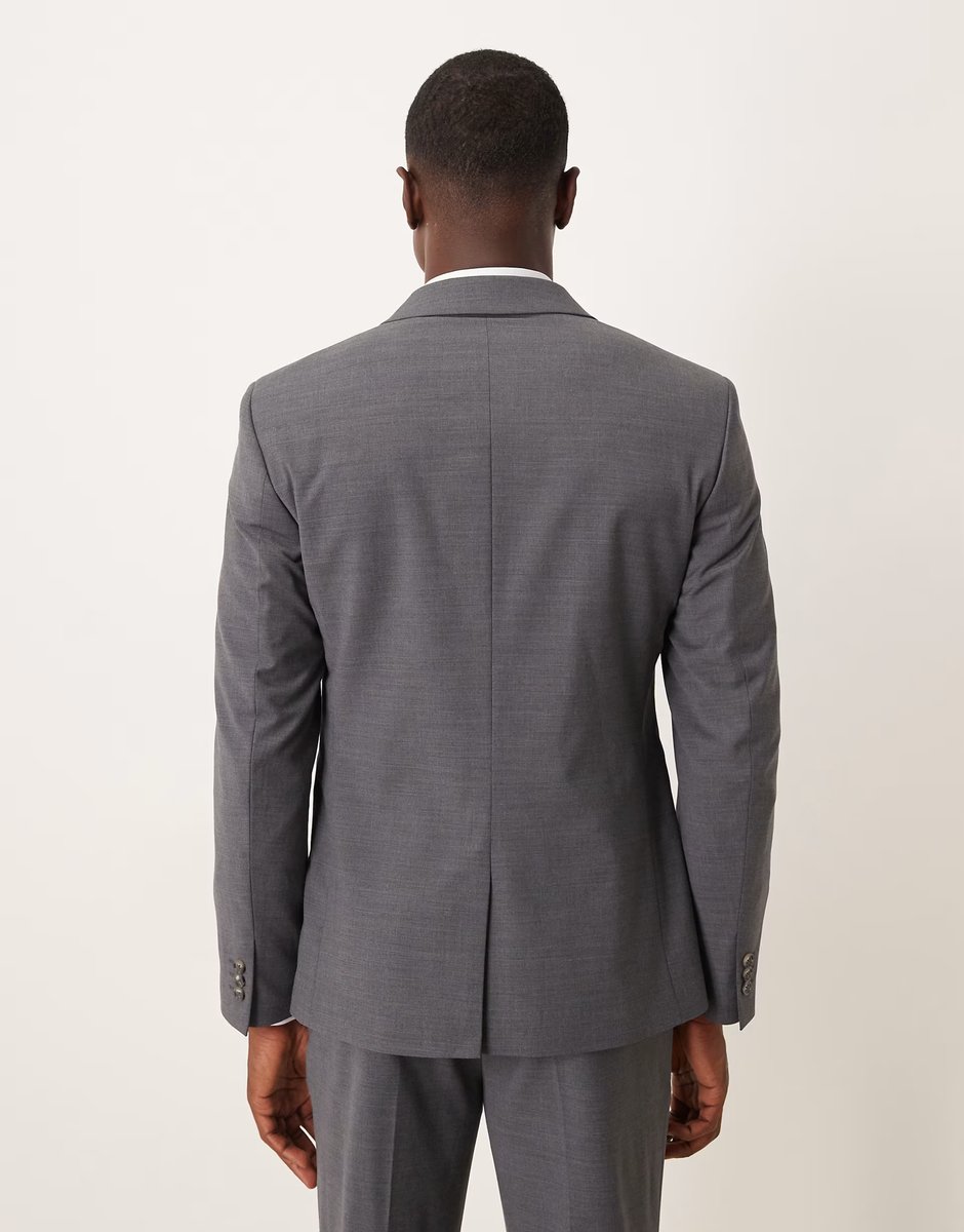 ASOS ASOS DESIGN washable wool slim suit jacket in charcoal - 4