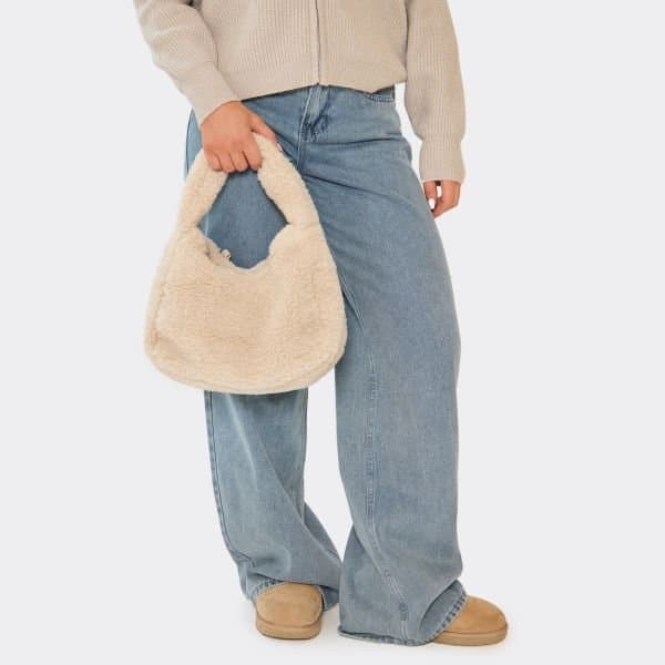 EGO EGO Shaped Shoulder Bag in Cream Faux Fur