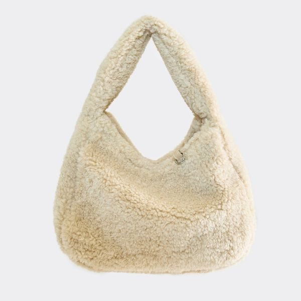 EGO Bex Shaped Shoulder Bag In Cream Faux Fur, Women's Size UK One Size - 2