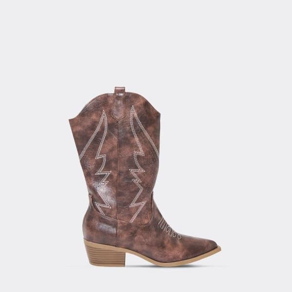 EGO EGO Embroidered Western Cowboy Ankle Boot in Brown