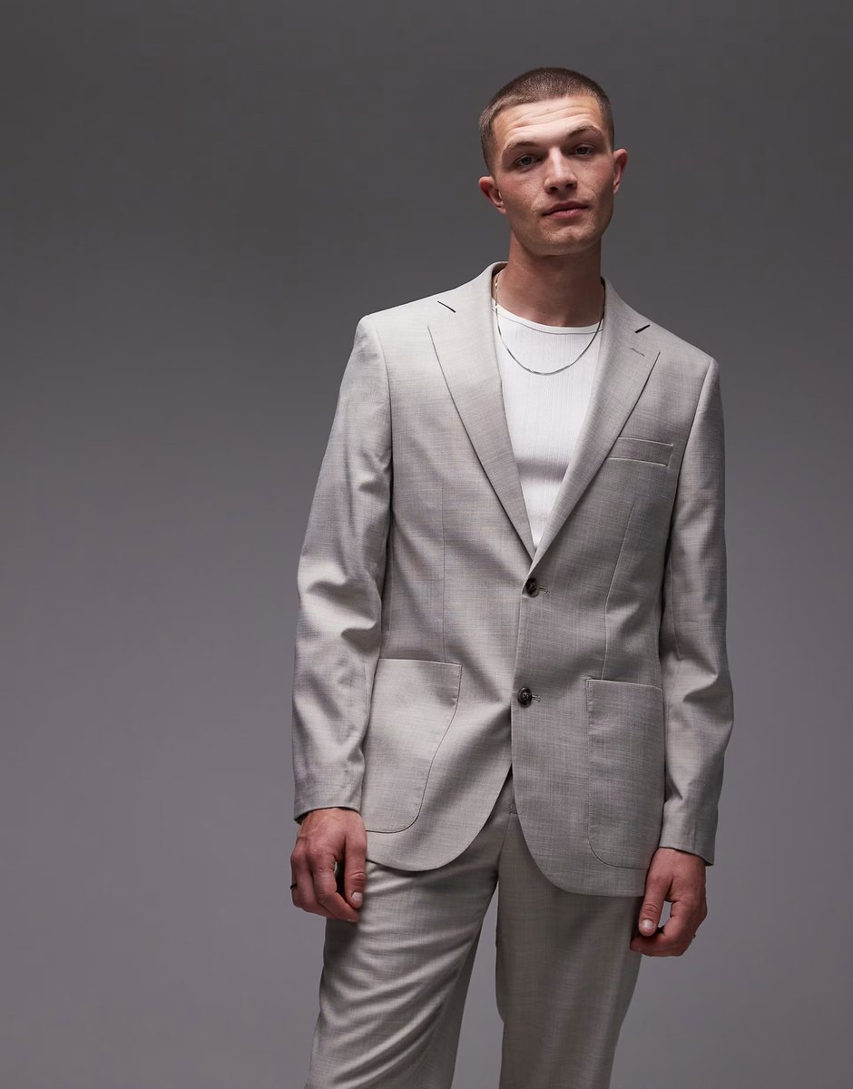 ASOS Topman relaxed suit jacket in stone - 1