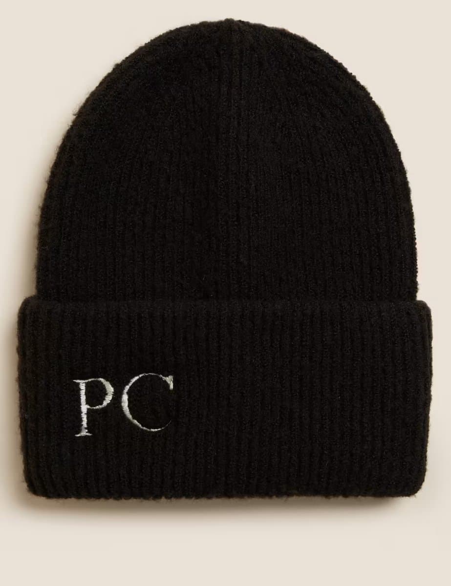 Marks & Spencer M&S Personalised Rib Beanie Hat in Black
