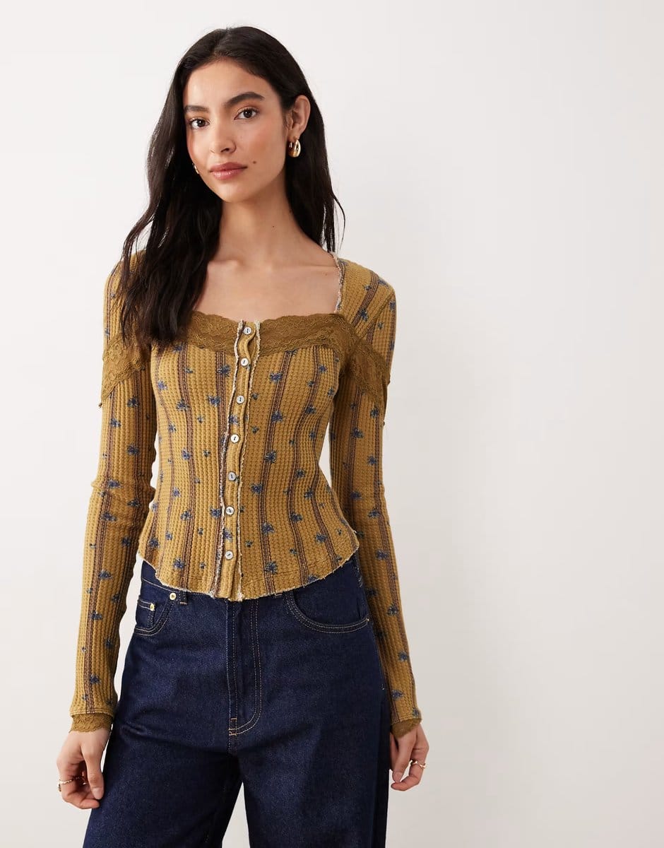 ASOS Free People let's party button down floral top in beehive combo - 1