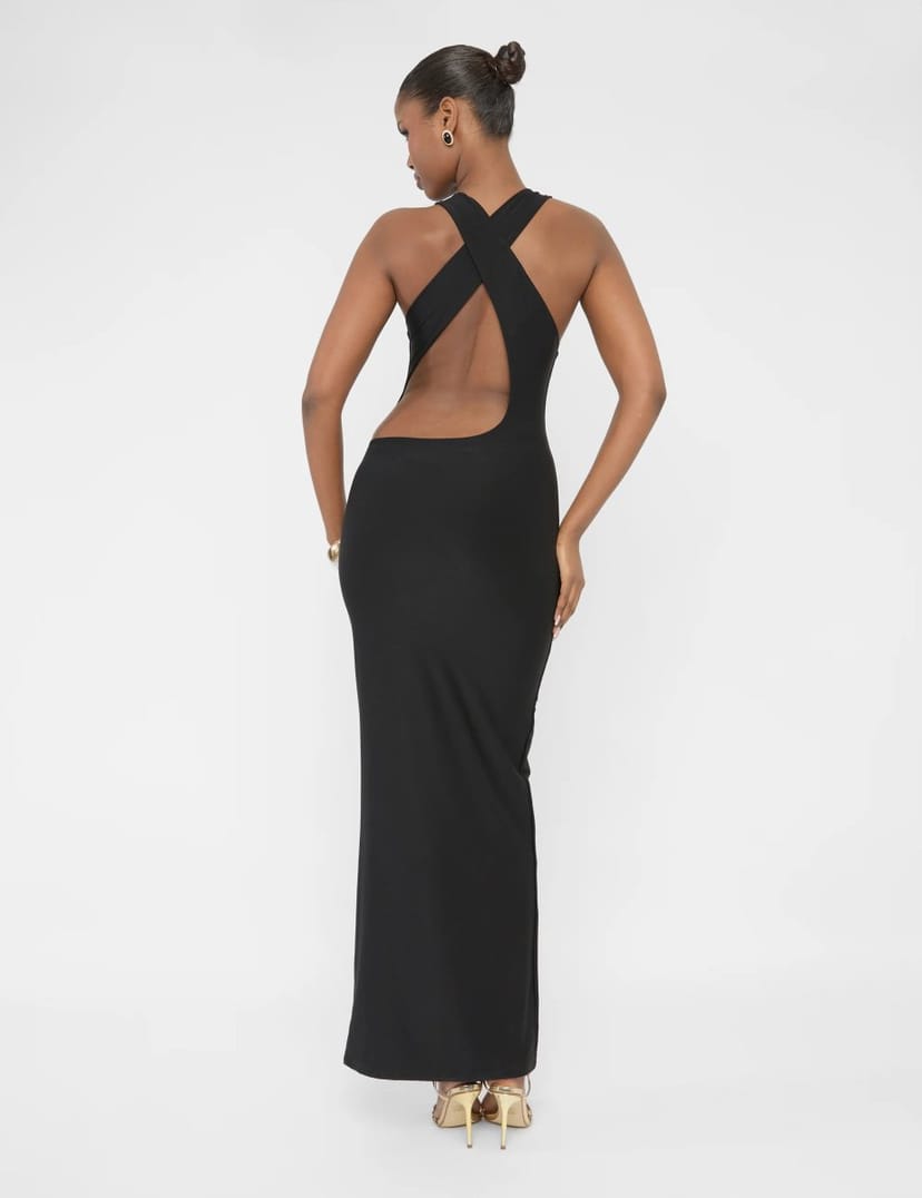 Public Desire Cross Over Back Detail Luxe Slinky Maxi Dress Black - 1