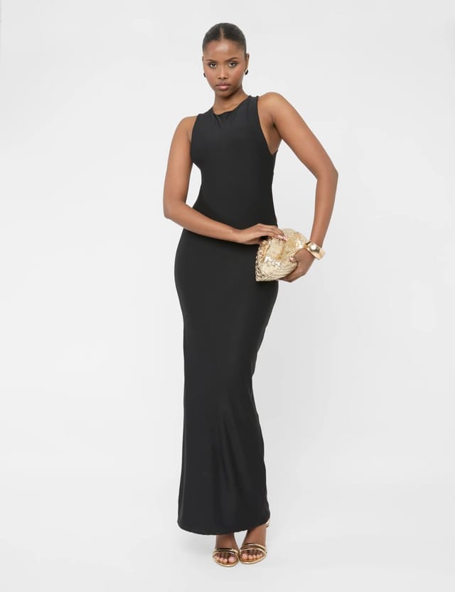 Public Desire Cross Over Back Detail Luxe Slinky Maxi Dress Black - 2