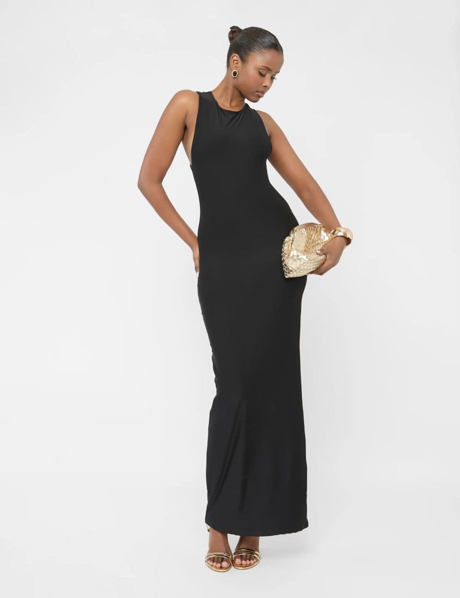 Public Desire Cross Over Back Detail Luxe Slinky Maxi Dress Black - 4