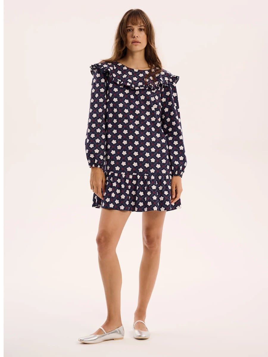 OMNES Emili Mini Dress in Navy Print