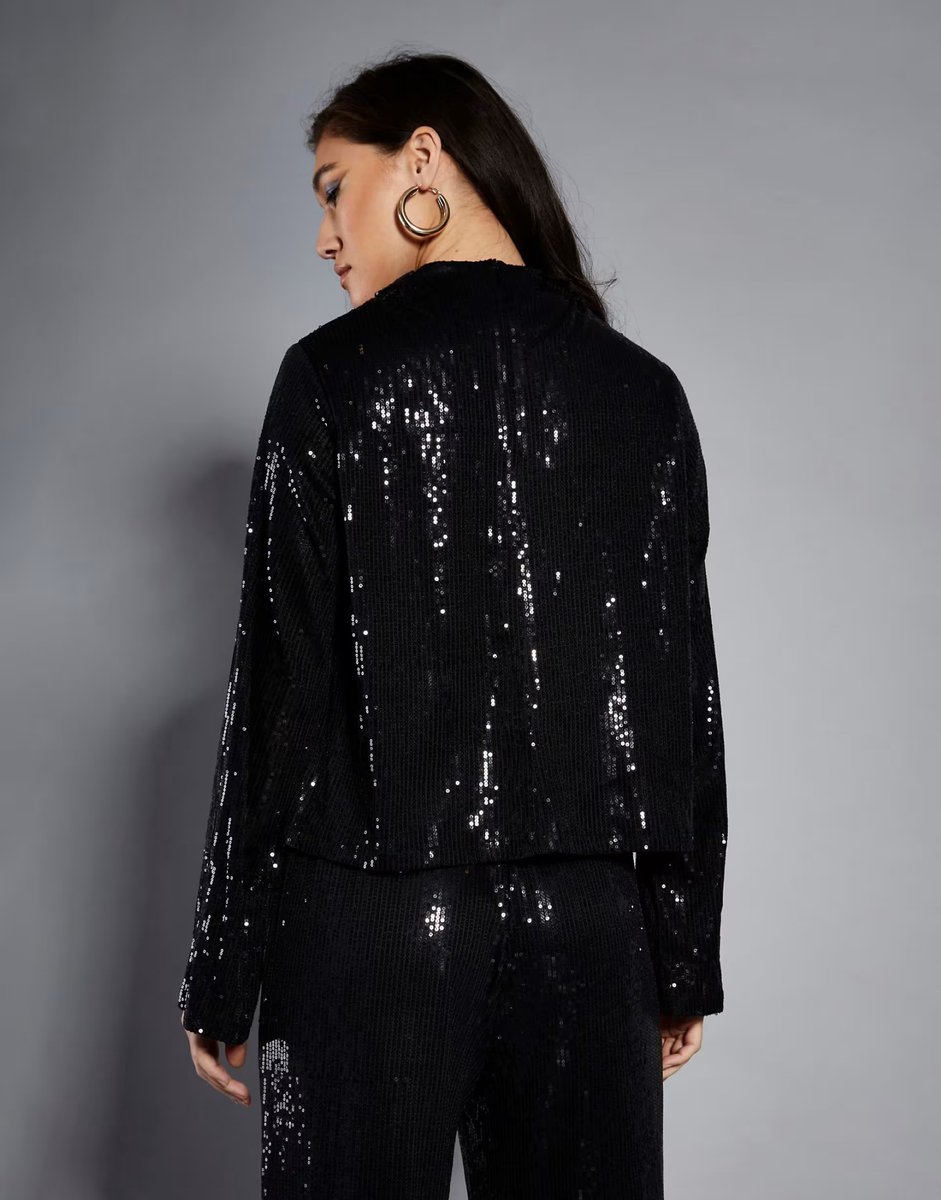 ASOS Narrated High neck ling sleeve blouse in black sequin - 2
