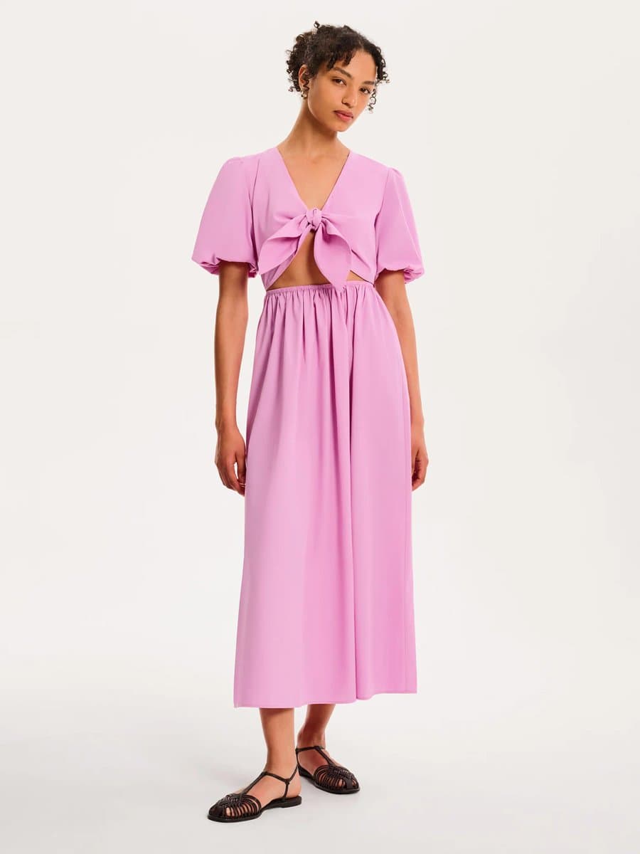 OMNES OMNES Lilac Joy Midi Dress with Tie-Front