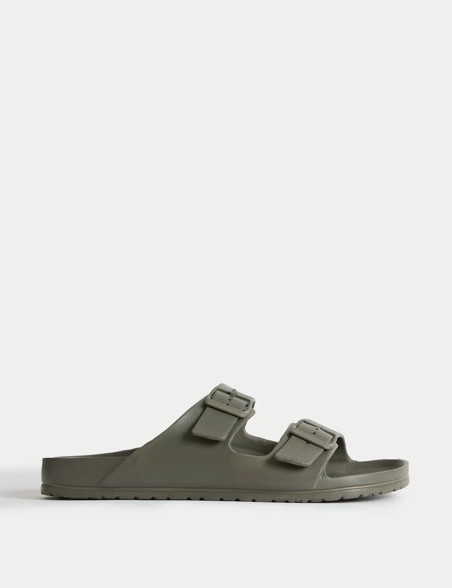 Marks & Spencer M&S Khaki Moulded Footbed Two Strap Slider Sandals