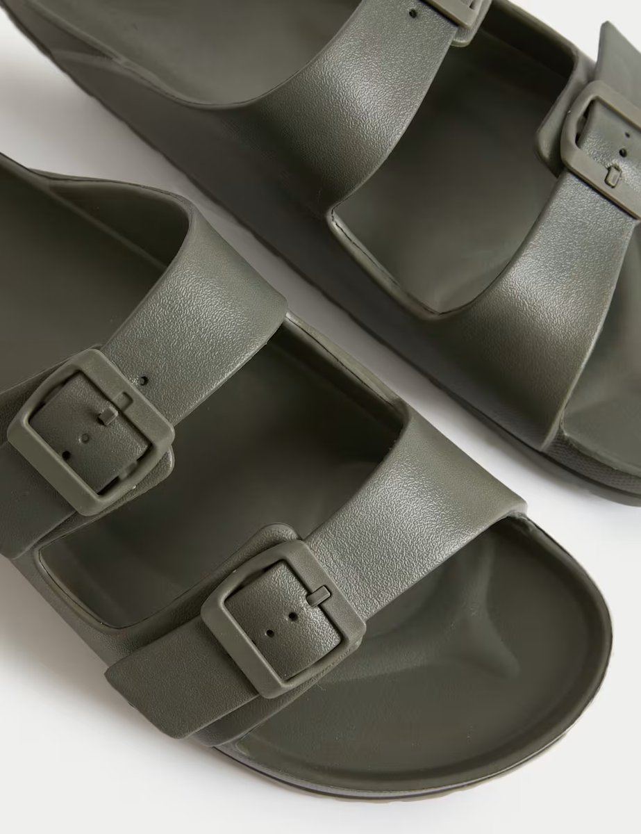 Marks & Spencer M&S Moulded Footbed Two Strap Slider Sandals Khaki - 2