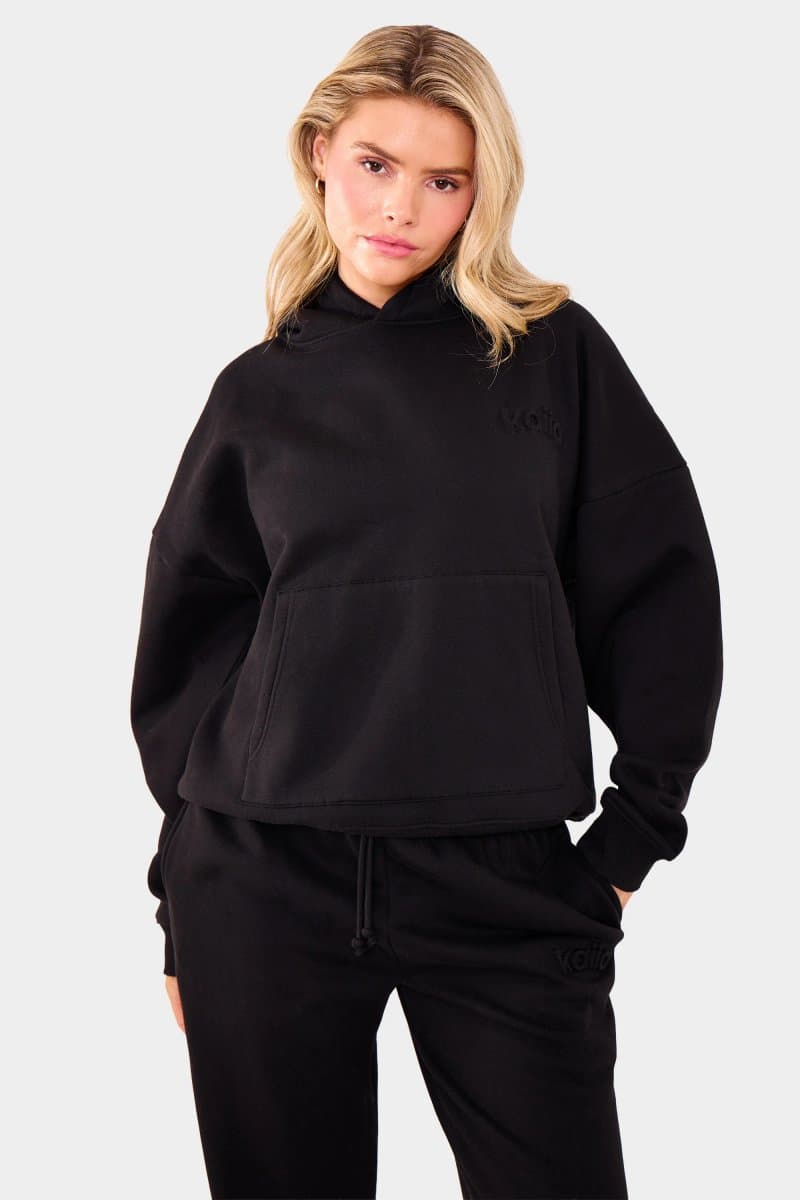 Kaiia Kaiia Embossed Logo Oversized Hoodie Black