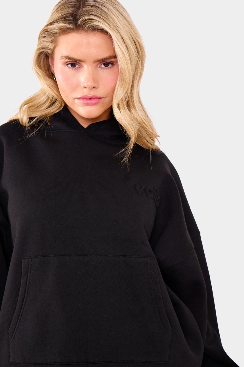 Kaiia Kaiia Embossed Logo Oversized Hoodie Black - 2