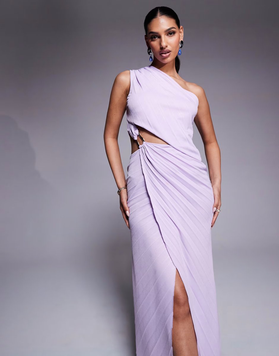 ASOS ASOS DESIGN pleated maxi dress with asymmetric one shoulder and twist skirt in lilac - 4