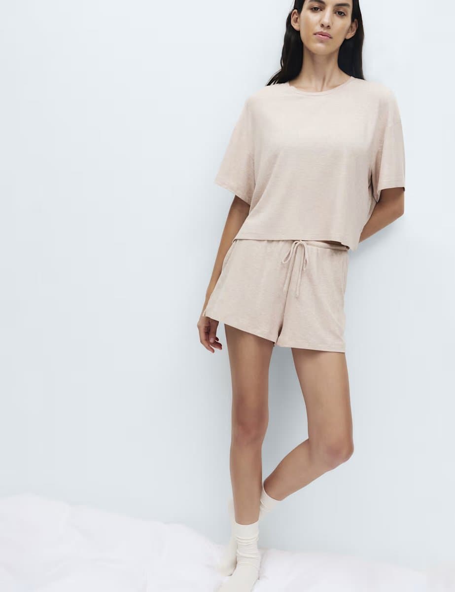 Marks & Spencer M&S Modal Rich Ribbed Pyjama Shorts Fawn