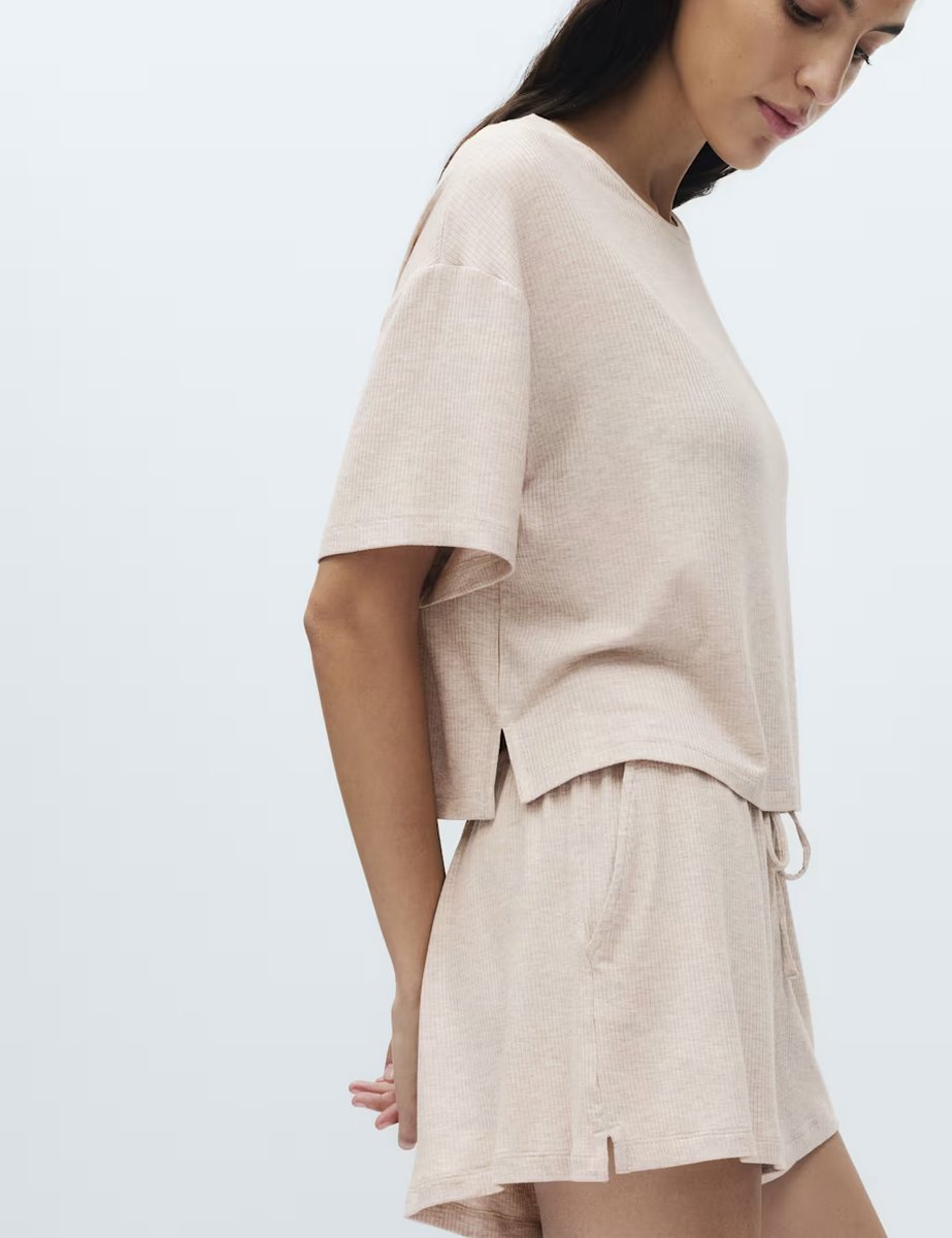 Marks & Spencer M&S Modal Rich Ribbed Pyjama Shorts Fawn - 3