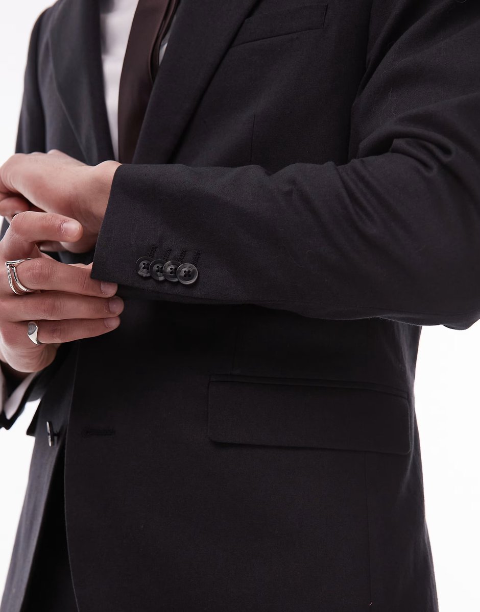 ASOS Topman single breasted linen blend blazer in black - 3