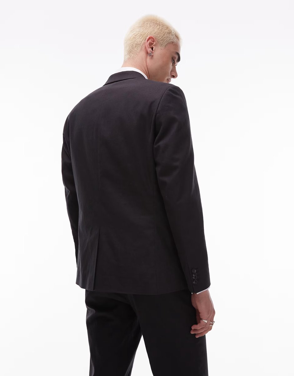 ASOS Topman single breasted linen blend blazer in black - 4