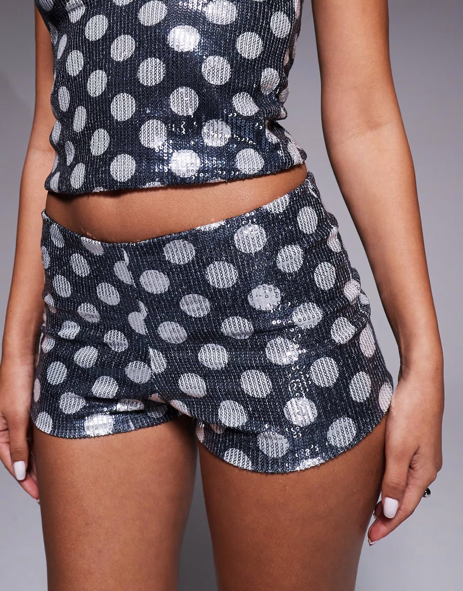 ASOS Kaiia exclusive sequin hot pants co-ord in mono polka dot - 3