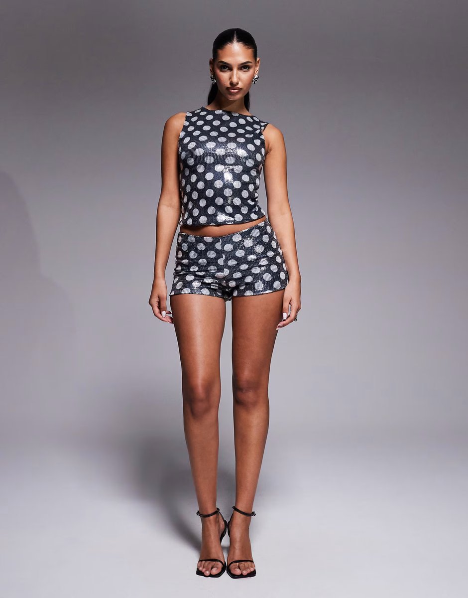 ASOS Kaiia exclusive sequin hot pants co-ord in mono polka dot - 4
