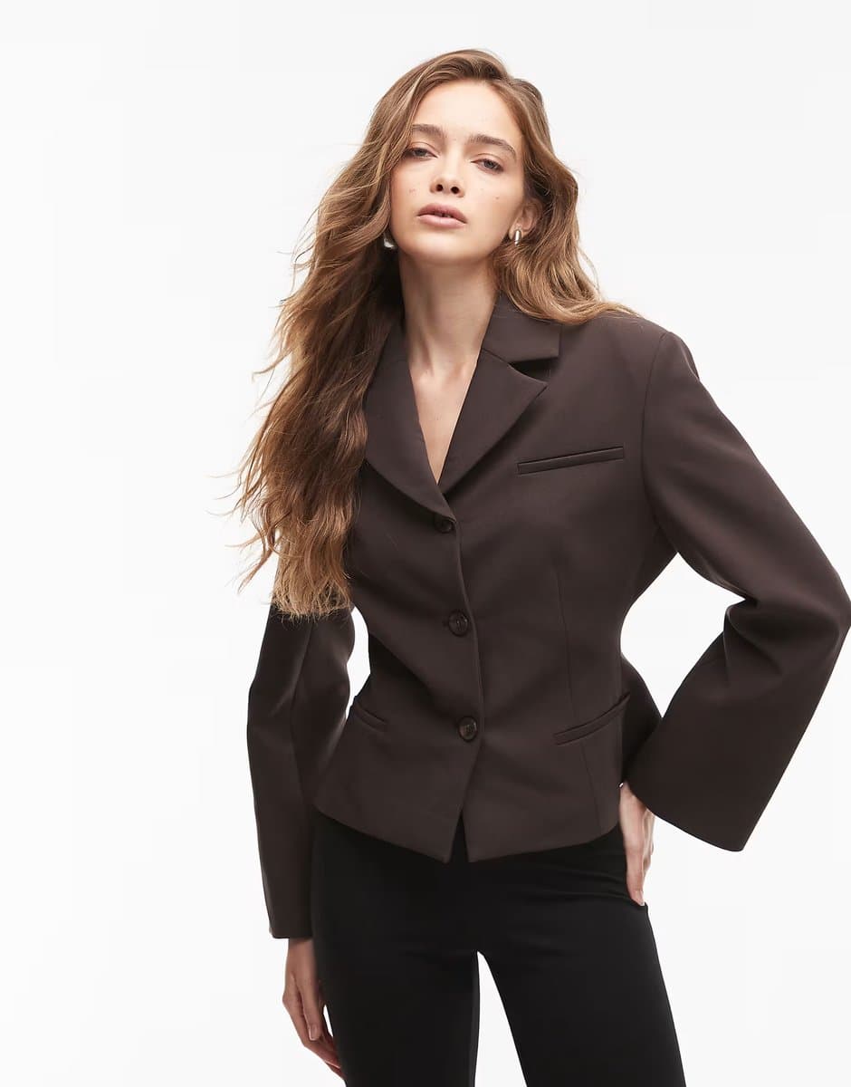 ASOS ASOS Fitted High Break Point Blazer in Chocolate
