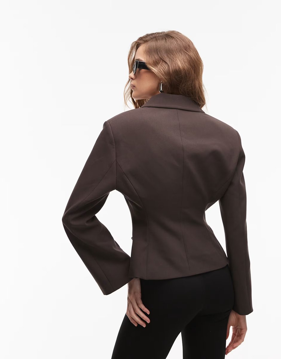 ASOS ASOS DESIGN fitted high break point blazer in brown - 3