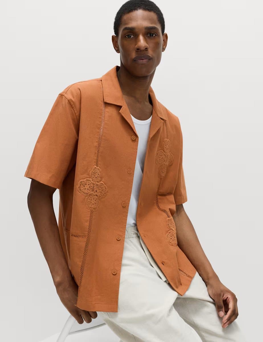 Marks & Spencer M&S Casual Short Sleeve Shirt in Orange