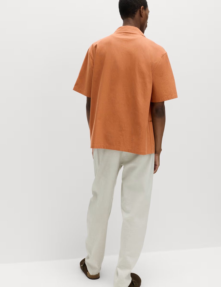 Marks & Spencer M&S Cotton Rich Embroidered Short Sleeve Shirt Orange - 3