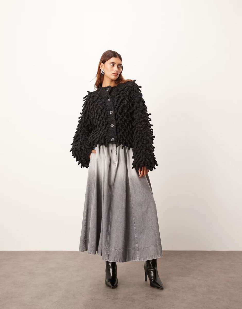 ASOS ASOS Arrange Washed Denim Maxi Skirt in Grey