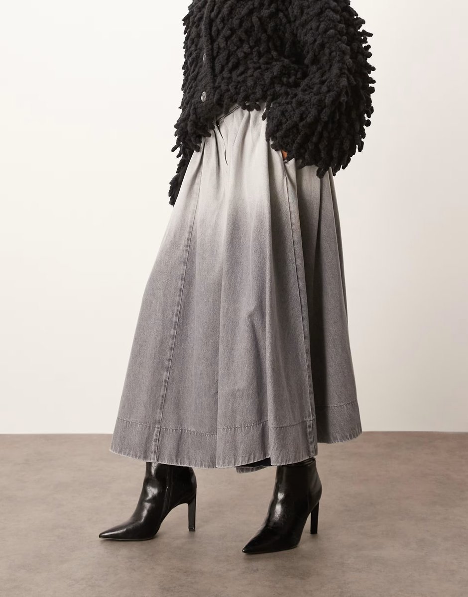 ASOS ARRANGE washed denim maxi skirt in grey - 3