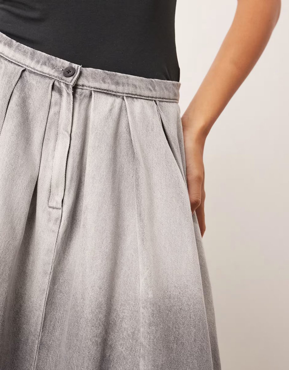 ASOS ARRANGE washed denim maxi skirt in grey - 4