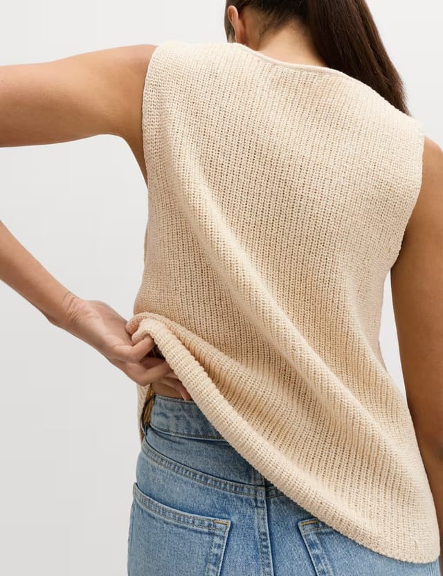 Marks & Spencer M&S Cotton Blend Ribbed Knitted Waistcoat Cream - 3