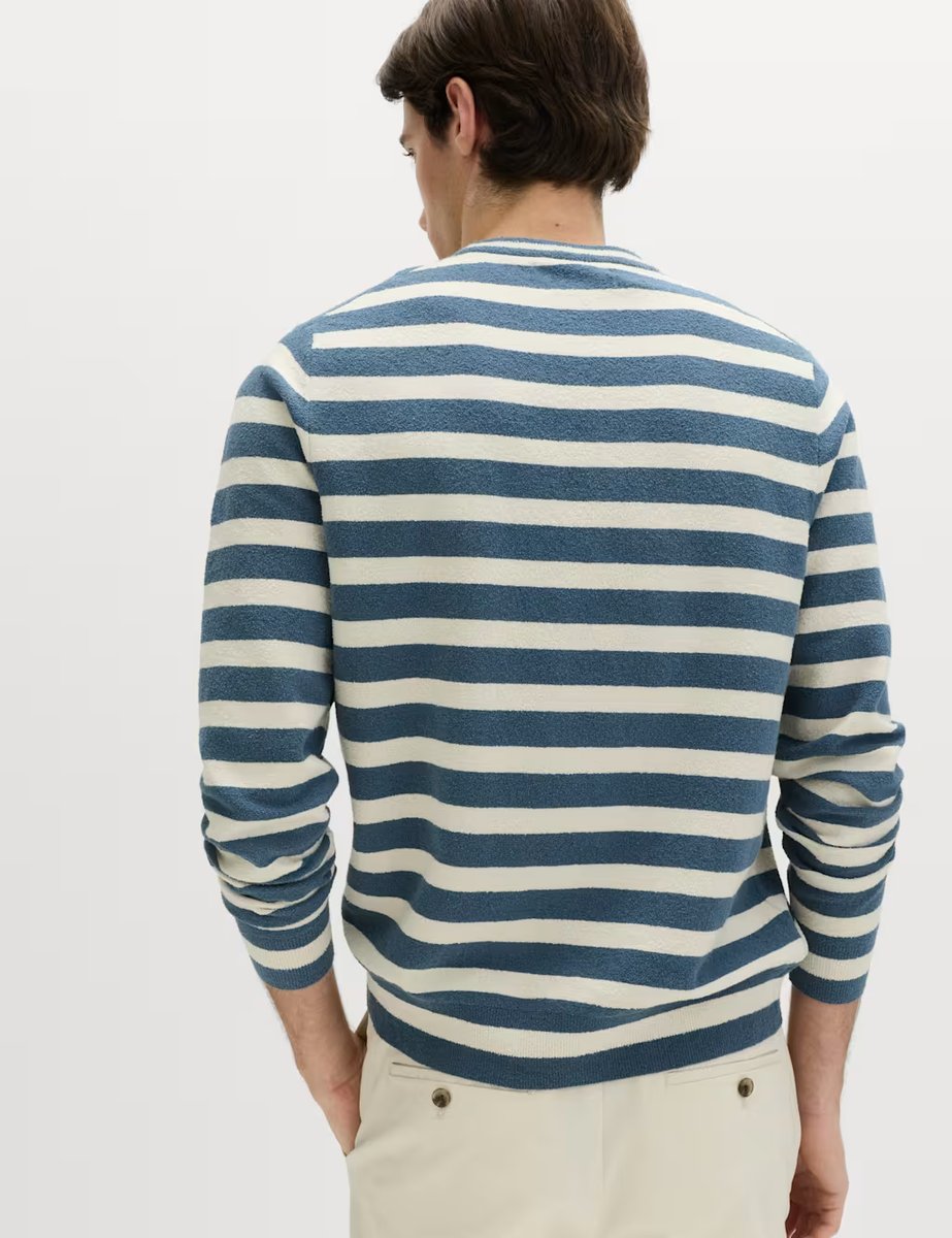 Marks & Spencer M&S Cotton Rich Boucle Striped Crew Neck Jumper Blue Mix - 4