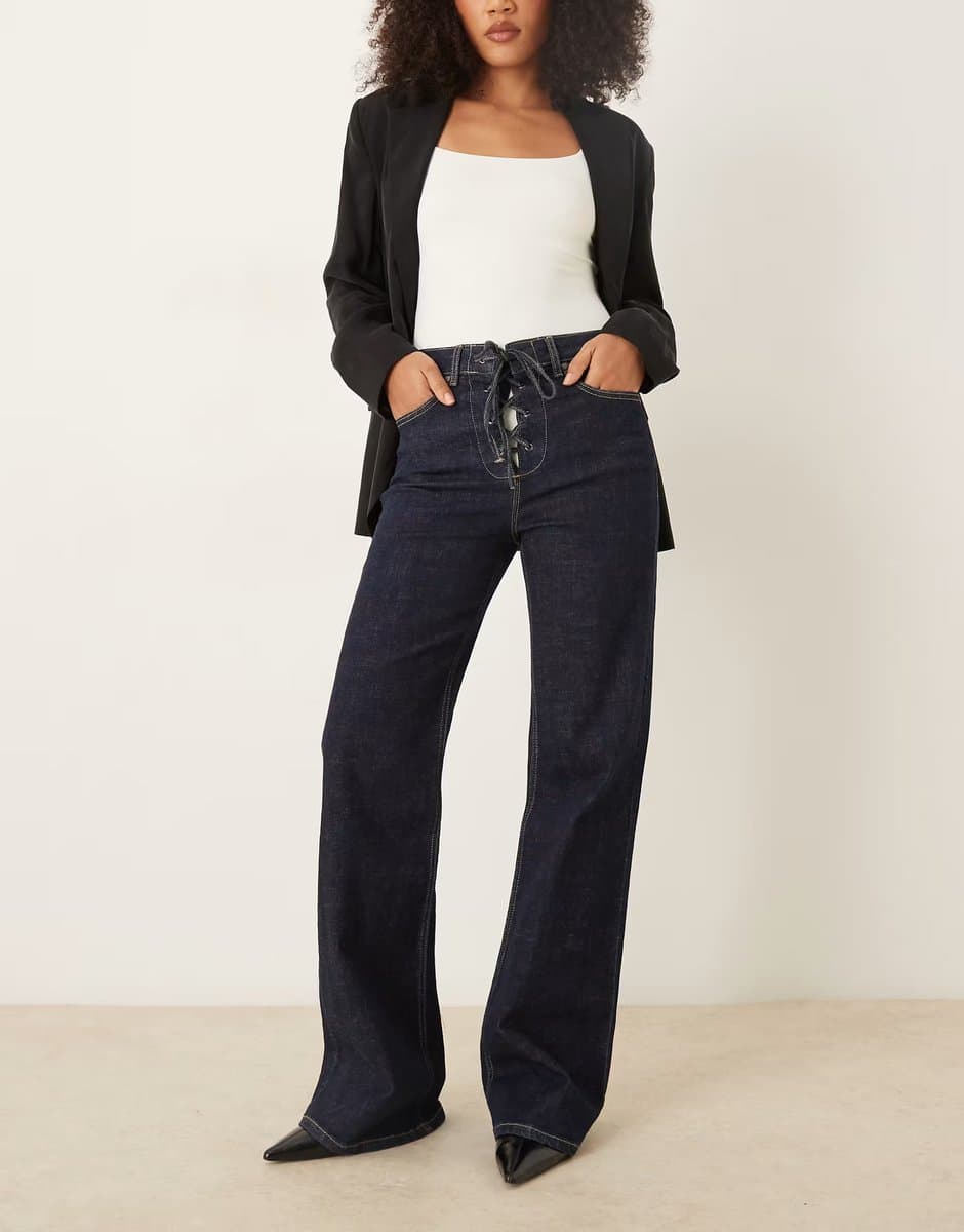 ASOS Mango Flor 100% cotton tie detail straight jean co-ord in indigo