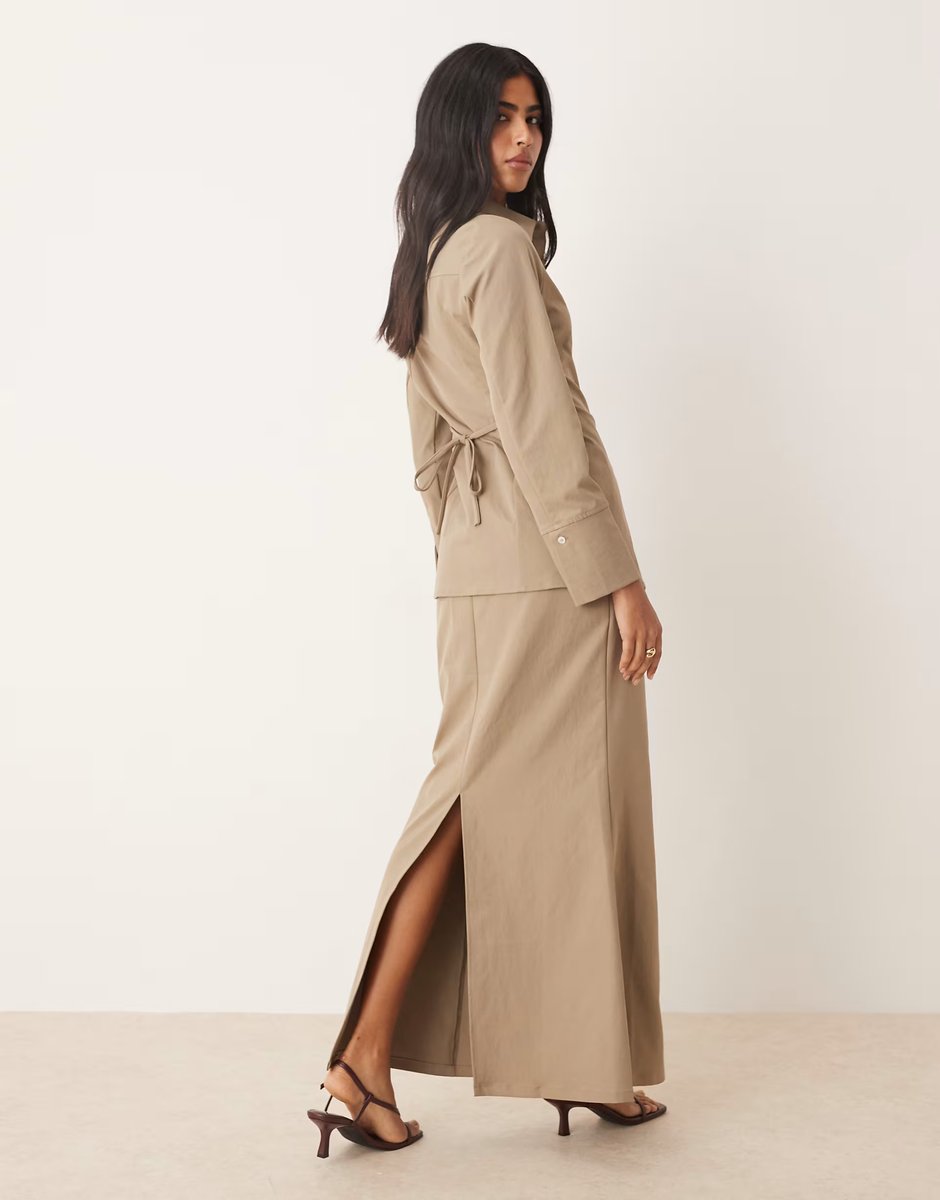 ASOS Pretty Lavish flared maxi skirt co-ord in stone - 2