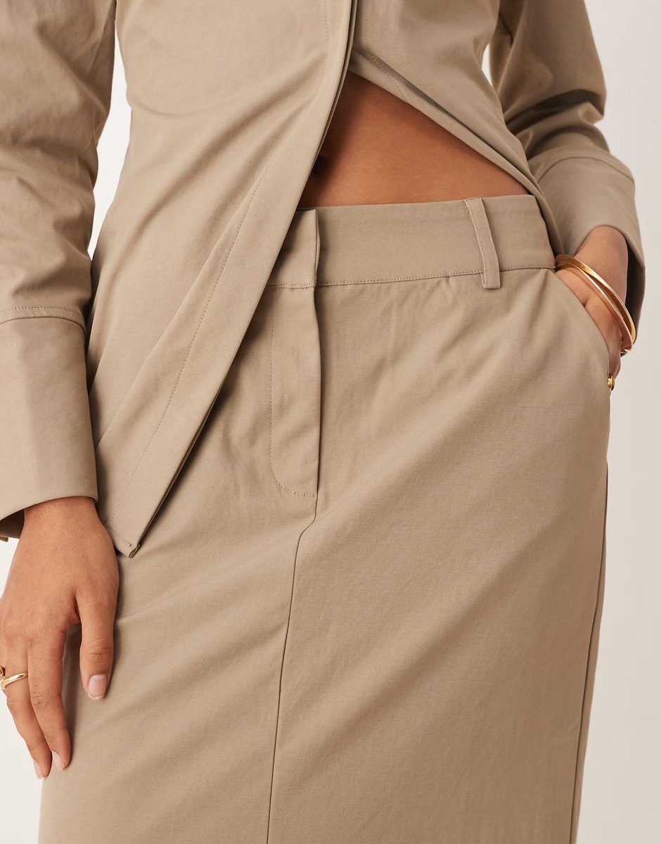 ASOS Pretty Lavish flared maxi skirt co-ord in stone - 3