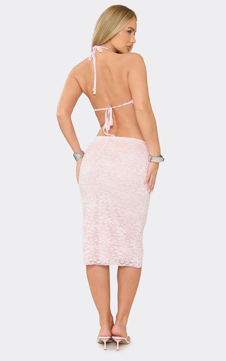 EGO Mid Rise Midi Skirt In Pink Lace, Women's Size UK 6 - 2