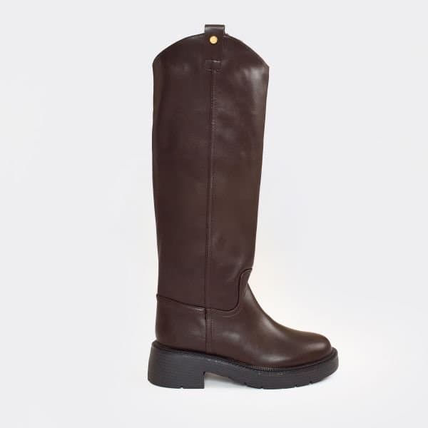 EGO Chomp Chomp Knee High Faux Fur Lining Boot In Brown Faux Leather, Women's Size UK 8