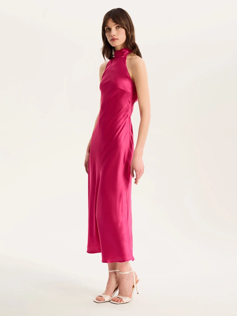 OMNES Seychelles Drape Back Detail Dress in Magenta - 3
