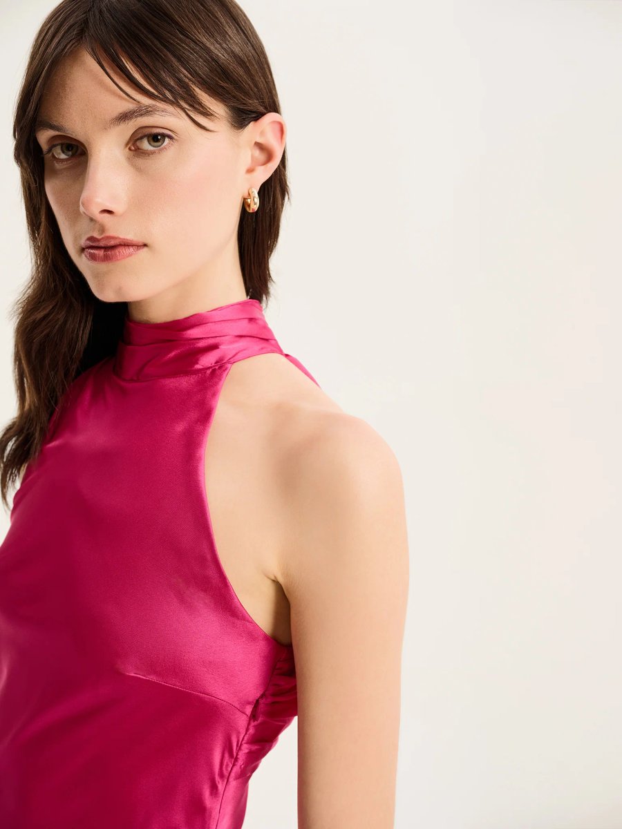 OMNES Seychelles Drape Back Detail Dress in Magenta - 4