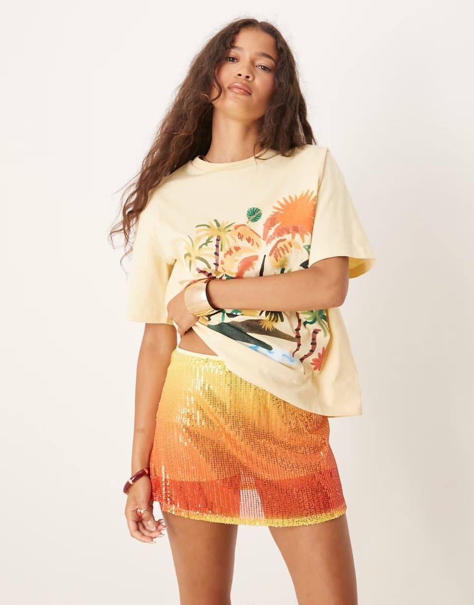 ASOS ASOS DESIGN sequin mini skort in orange ombre print