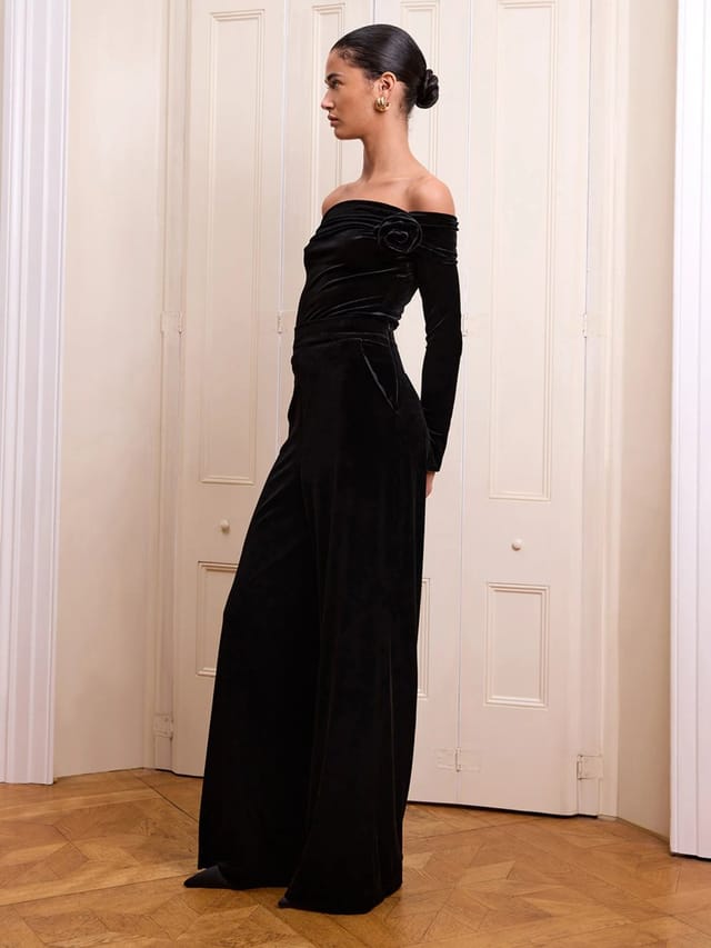 OMNES Livia Velvet Trouser in Black - 2
