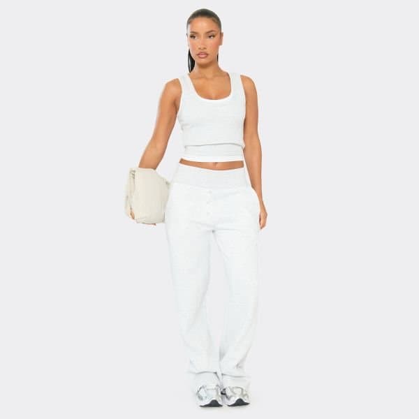 EGO Low Rise Button Detail Straight Light Joggers In Light Grey Marl, Women's Size UK 4