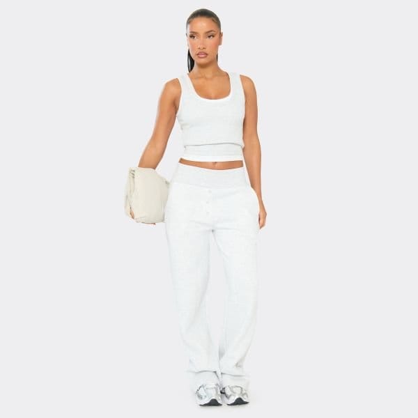EGO Low Rise Button Detail Straight Light Joggers In Light Grey Marl, Women's Size UK 4 - 1