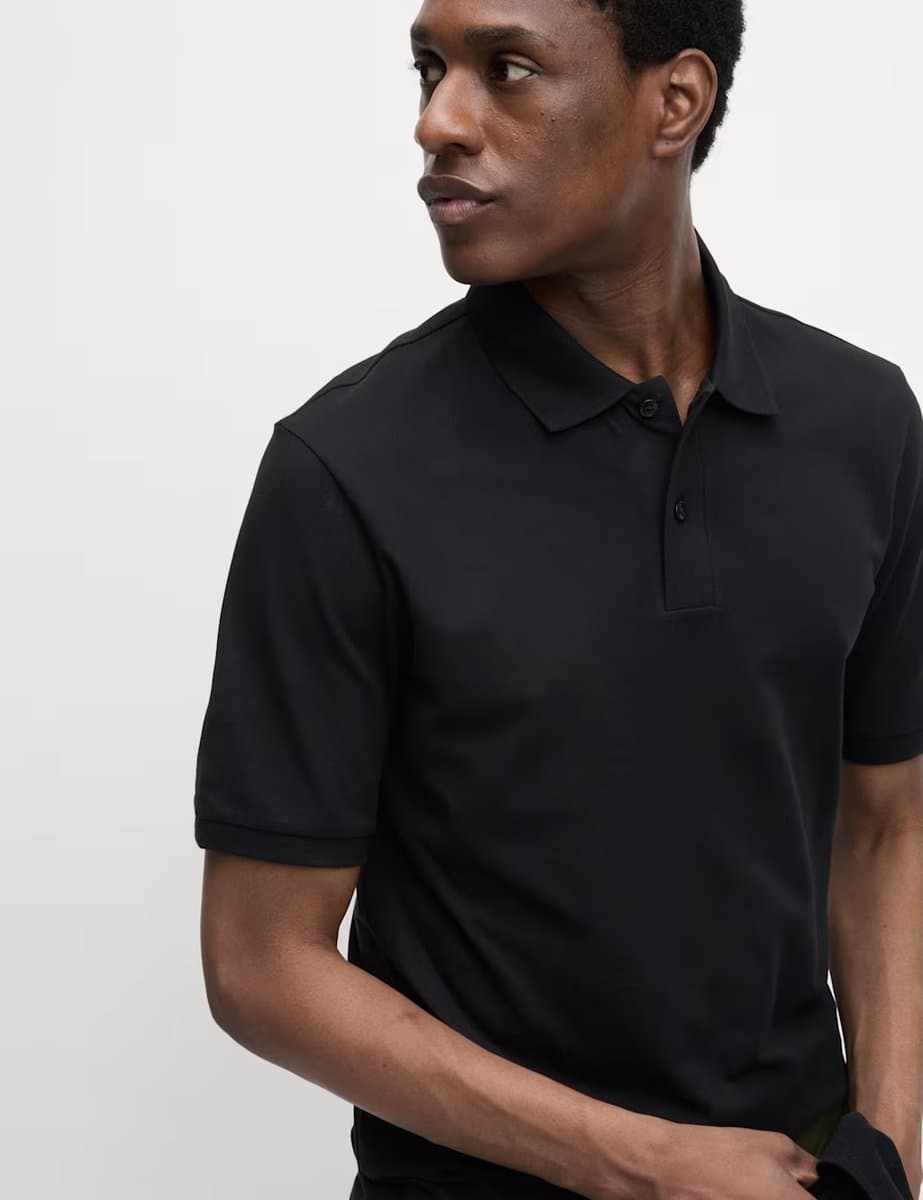 Marks & Spencer M&S Slim Fit Cotton Rich Pique Polo Shirt Black
